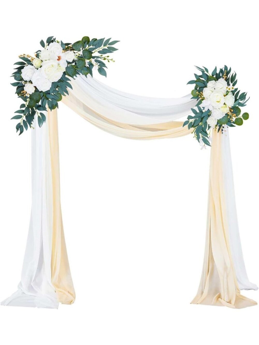 4 Pcs Wedding Arch Floral Swag & Chiffon Drapes Set for DIY Ceremony Decor